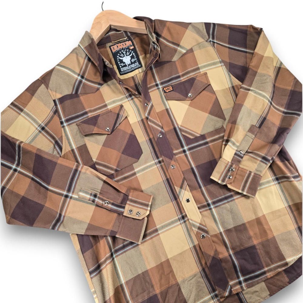 Dixxon Flannel x Montana Knife Co Shirt Mens 2XL Brown Plaid D-Tech Western Snap